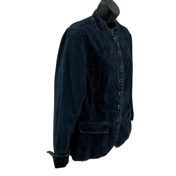Coldwater Creek Jean Jacket WMNS 12 Dark Wash Denim Button Up Embroidered Pocket - Picture 2 of 7
